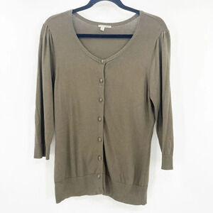 Halogen Button Up Cardigan Sweater Women's Size M Dark Olive Green